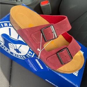 Birkenstock Arizona Sandal in Burgundy Suede